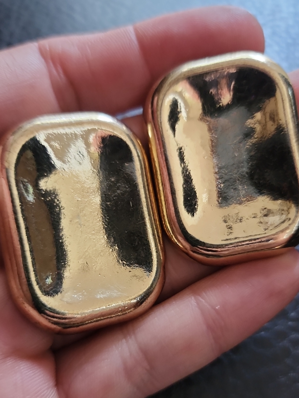 Gold Tone Rectangular Dome Clip-On Earrings